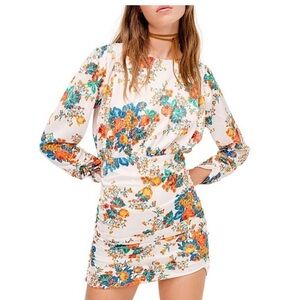 For Love And Lemons Brandy Long Sleeve Floral Satin Mini Dress